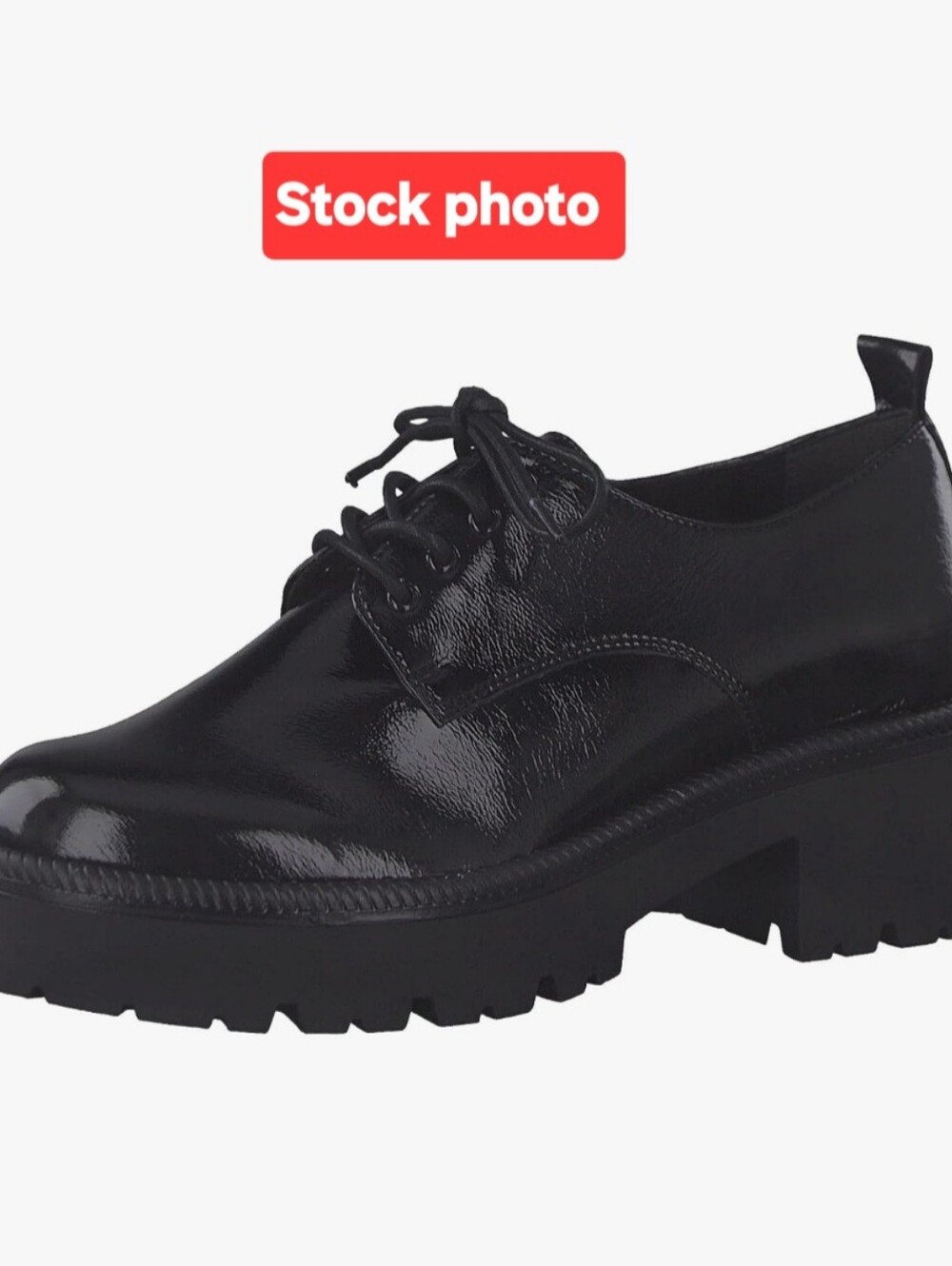 Tamaris Black Patent Leather Platform Derby Lace Up Shoes.